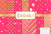 Hot Pink Gold Foil Digital Papers, a Pattern Graphic by Amanda Ilkov (Thumbnail 1 of 4)