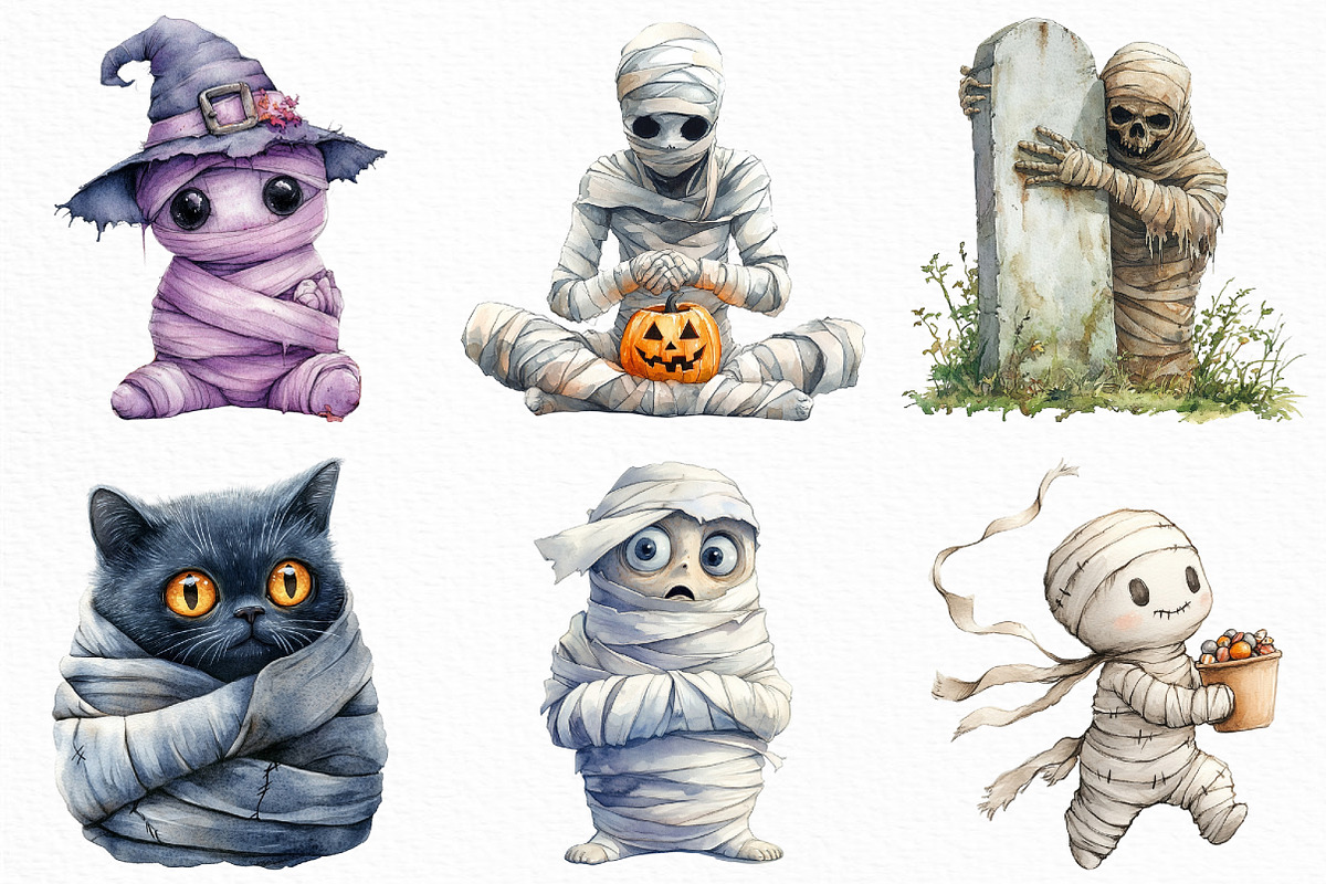 Watercolor Halloween Mummy Clipart, an Illustration by Craft Nest (Photo 5 of 6)
