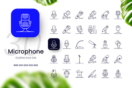 Microphone icon set, an Outline Icon by cidcud_graphic