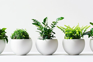 fresh ornamental plants in white rou, a Photo by LOGOCREATIVE