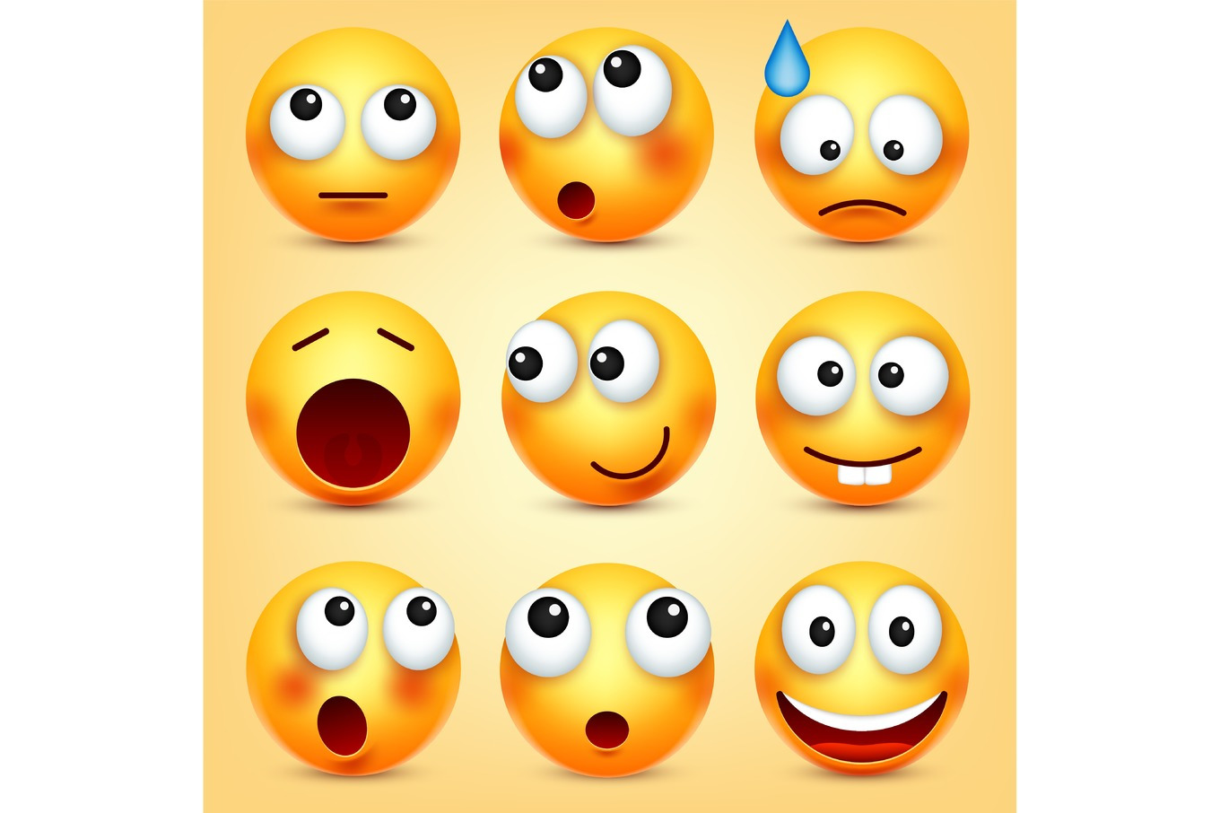 Smiley,emoticons set. Yellow face with emotions. Facial expression. 3d ...
