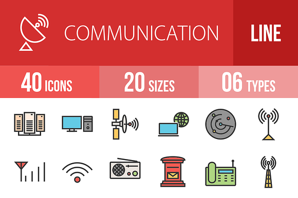 40 Communication Line Filled Icons