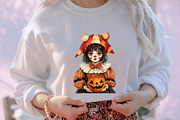 Halloween Girl Watercolor Clipart, an Illustration by designcity5 (Thumbnail 5 of 5)