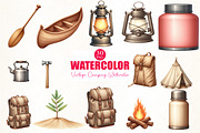 Vintage Camping Watercolor Clipart, an Illustration by CrexoraLab (Thumbnail 1 of 5)