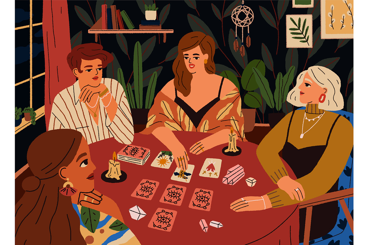 Women read tarot cards, predict fate, a Person Illustration by Good Studio (Photo 2 of 3)