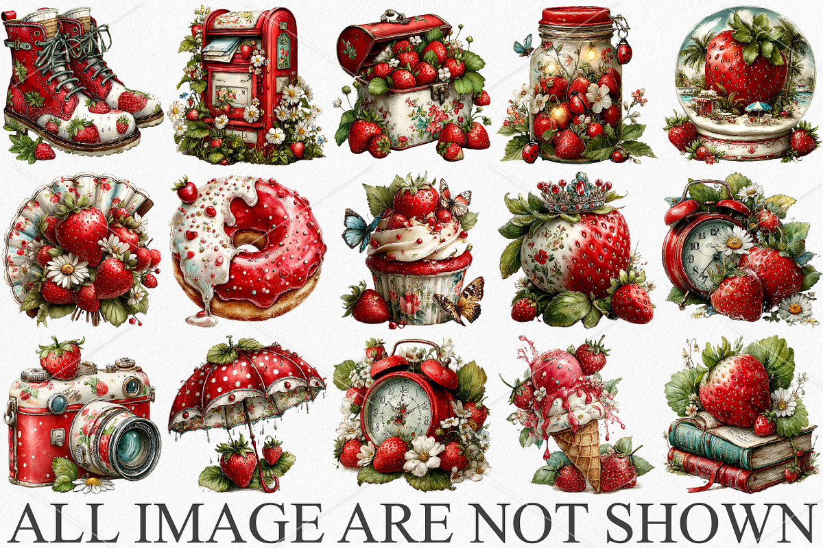Whimsical Summer Strawberry Clipart, a Seasonal Illustration by Canvas Craft (Photo 4 of 7)