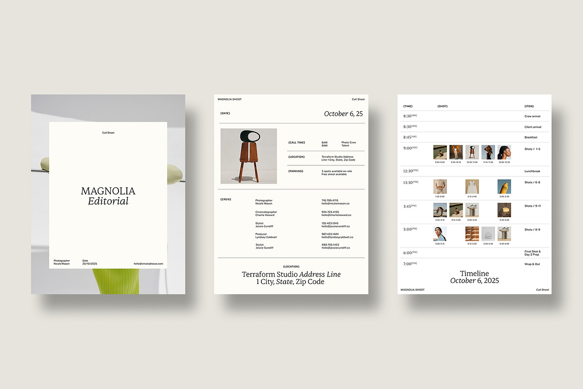 Photo Production Call Sheet Template preview 7