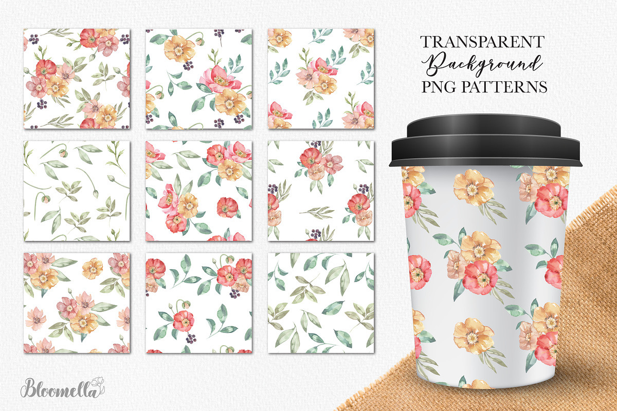 Watercolour Patterns Flowers Florals, a Pattern Graphic by Bloomella (Photo 2 of 5)