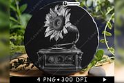 Vintage Gramophone Sunflower Retro, a Background Graphic by LaseredNinja (Thumbnail 3 of 7)