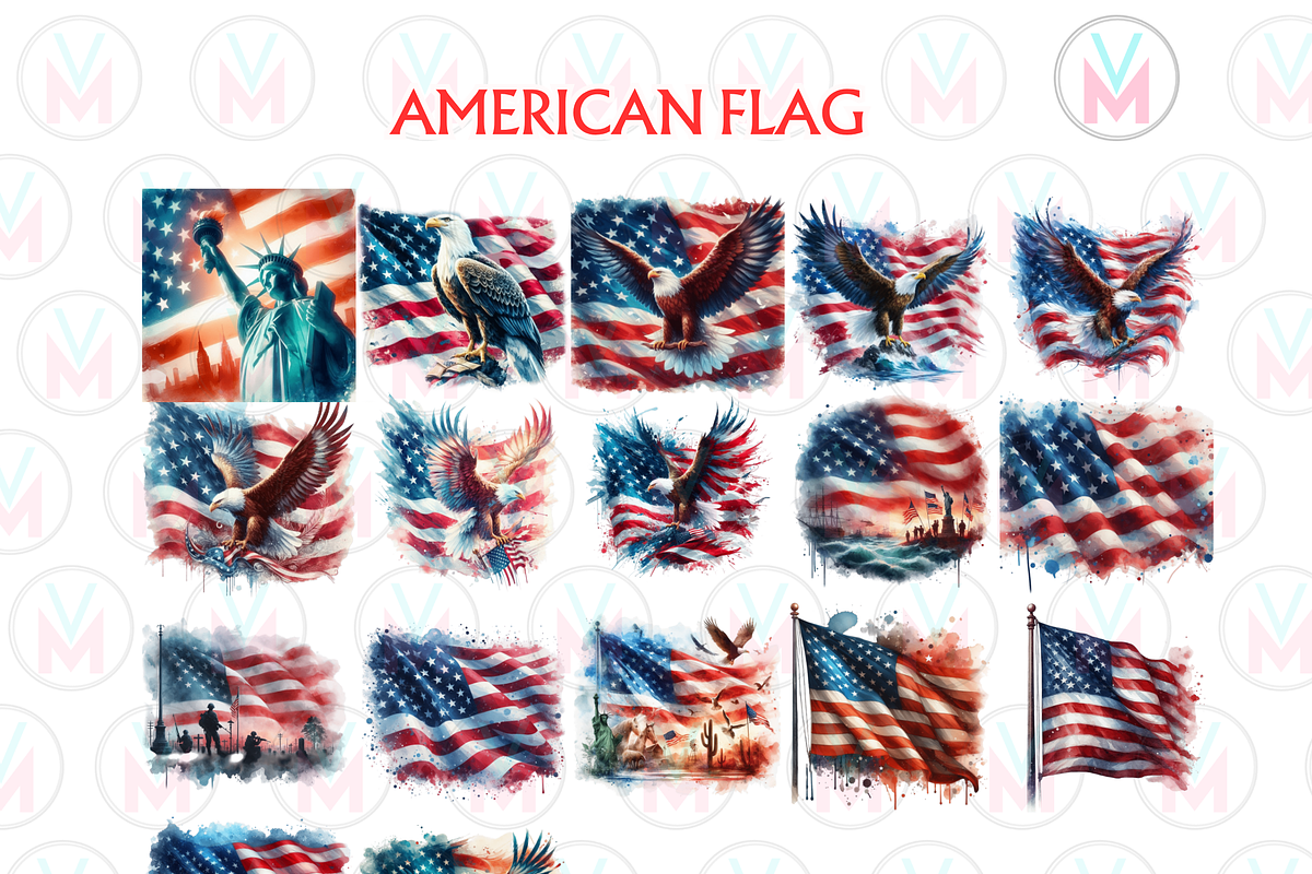American Flag Clipart Bundle, USA, a Seasonal Illustration by VM PARTYS  BY TAIRUMA (Photo 4 of 10)