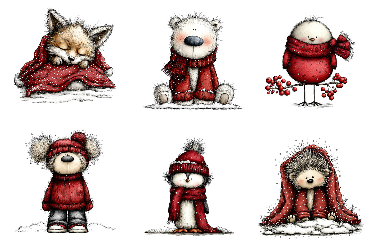 whimsical winter animals clipart, an Illustration by CreationArt (Photo 4 of 7)
