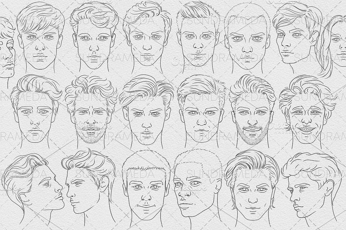 Face Men Stamp Brushes Procreate, a Brush Add-On by sundrameda (Photo 2 of 4)