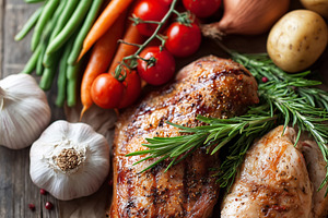 Roasted chicken breast with fresh, a Food & Drink Photo by MistyDay