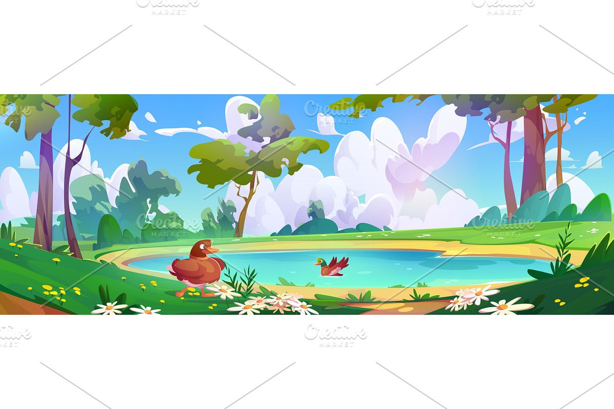 Duck swims in forest lake, an Animal Illustration by art PVP - market