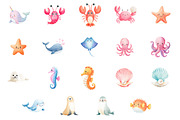 Cute Sea Animals Watercolor Clipart, an Illustration by Designworld (Thumbnail 5 of 5)