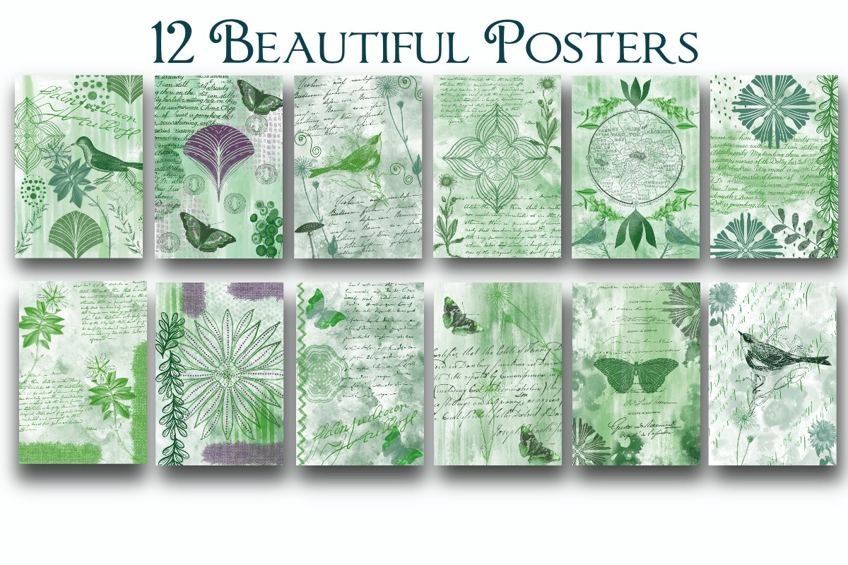 Vintage Green Mixed Media A4 Posters, a Texture Illustration by Luna Y Mar (Photo 2 of 7)