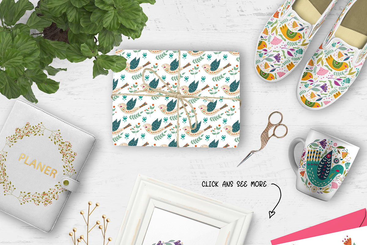 Folk art Birds and Flowers, a Decorative Illustration by Olesya Agudova (Photo 6 of 8)