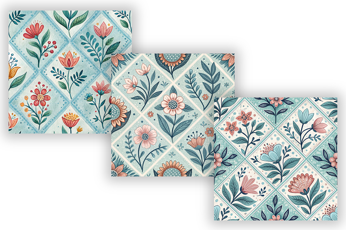 Folk Floral Seamless Patterns Bundle, a Pattern Graphic by FloridPrintables (Photo 2 of 6)