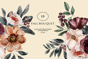 Watercolor Fall Flowers Clipart Set