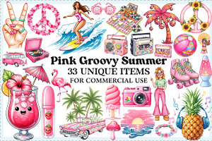Pink Groovy Summer Clipart, an Illustration by Craft Nest