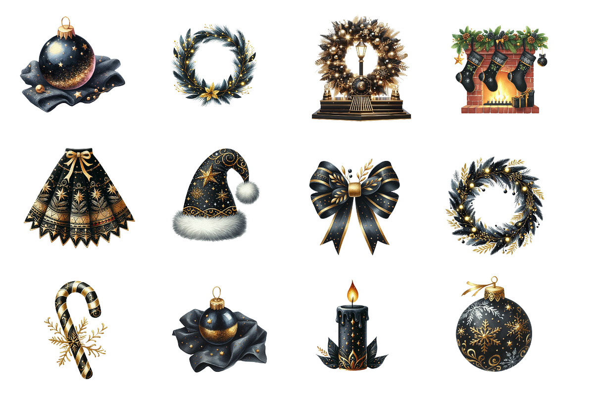 Luxury Black Christmas Clipart, an Illustration by Designworld (Photo 3 of 6)