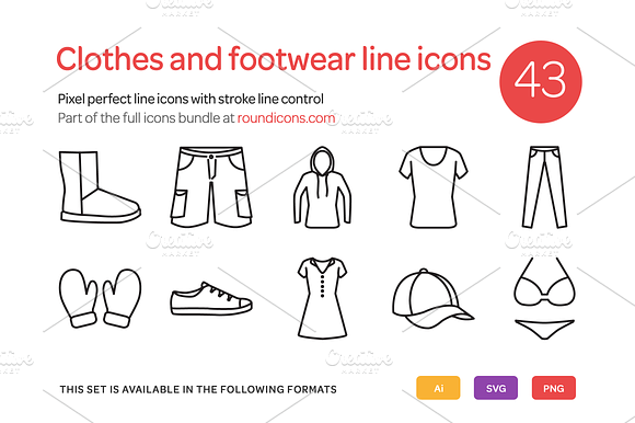 Clothes And Footwear Line Icons Set
