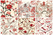 Red & White Chinoiserie Digital Pape, a Texture Graphic by CitraGraphics (Thumbnail 5 of 9)