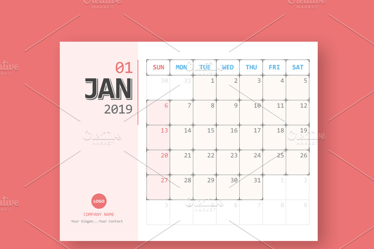 Calendar 2019 Planner Design, a Stationery Template by WORAKAMON Design Studio (Photo 1 of 5)