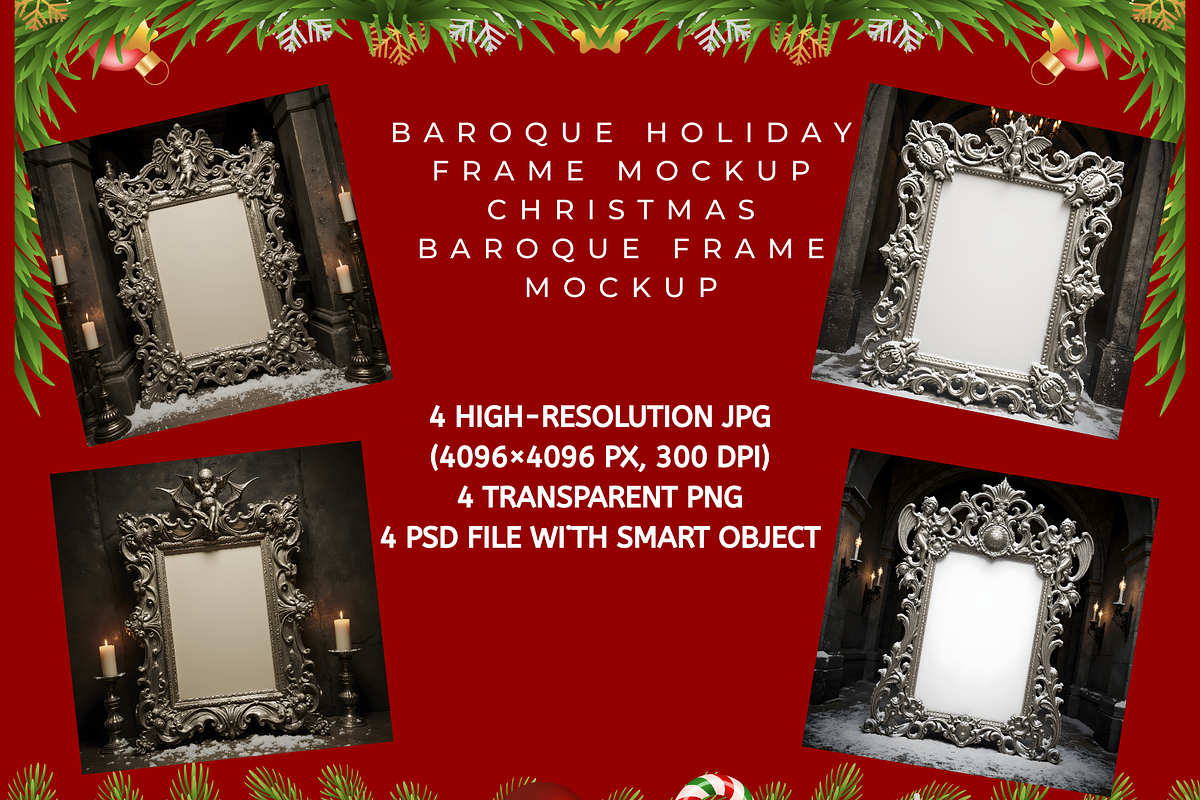 Baroque Holiday Frame Mockup, a Mockup by StormDigitalArt (Photo 1 of 2)