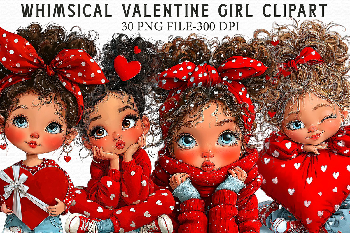 Whimsical Valentine Girl Clipart, an Illustration by Libby Wishes (Photo 1 of 6)