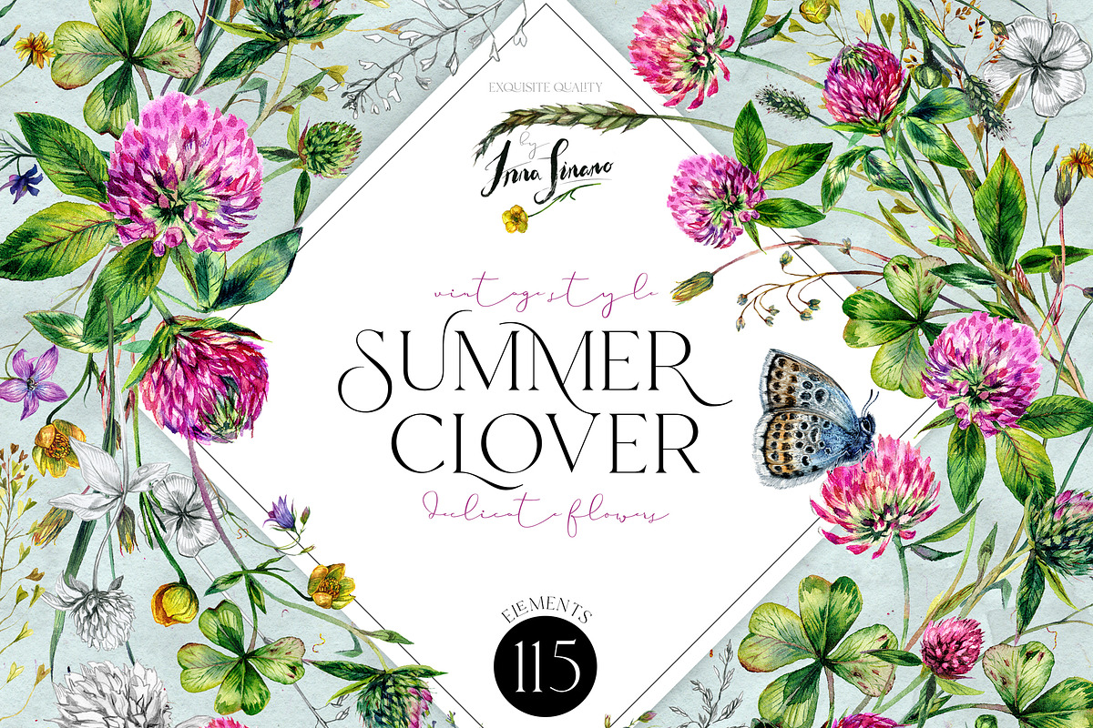 SUMMER CLOVER Watercolor Wildflowers, an Illustration by Inna Sinano (Photo 1 of 17)