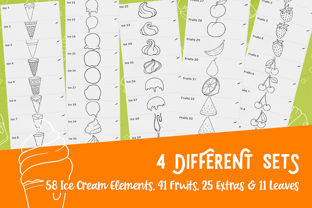 Procreate Icecream & Fruits Stamps, a Brush Add-On by PrettyLittlePigs (Photo 5 of 9)