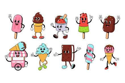 Retro cartoon ice cream characters, an Illustration by winwin.art