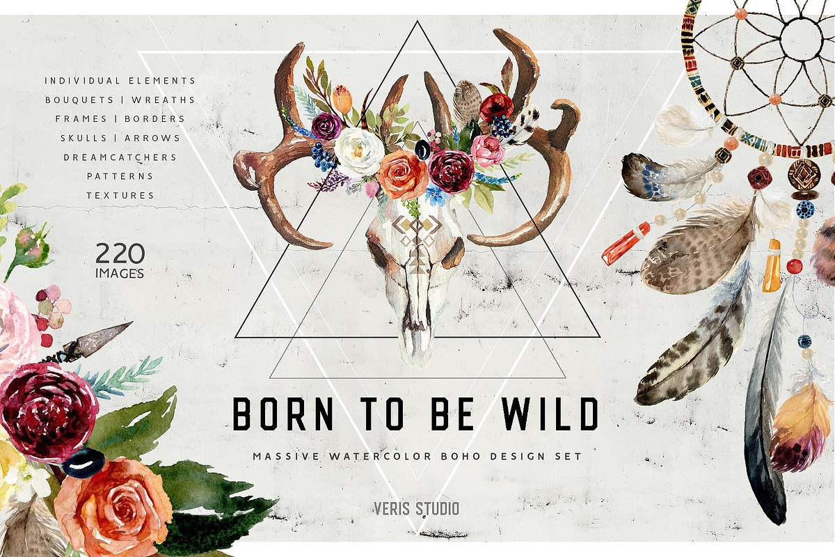 Watercolor Boho Wild Floral Set, a Decorative Illustration by Veris Studio (Photo 1 of 16)