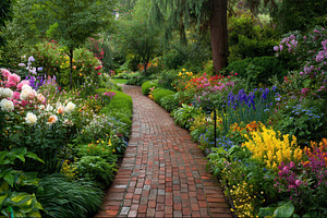 Sunlit path winds through flowers, a Photo by Pavel_design