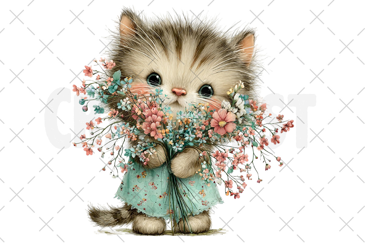 Whimsical Spring Cat Clipart Png, an Illustration by Craft Nest (Photo 9 of 12)