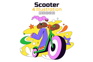 4 Scooter Vector Illustration
