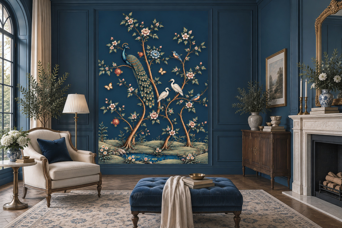 Navy Blue Chinoiserie Wall Mural, a Wallpaper Graphic by by creative paper (Photo 8 of 20)