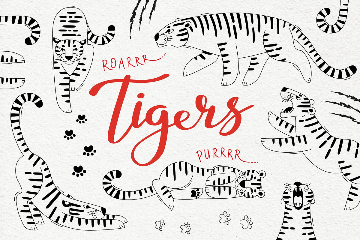 12 Cute Tigers - Clip Art & Pattern, an Animal Illustration by Baksiabat (Photo 1 of 7)