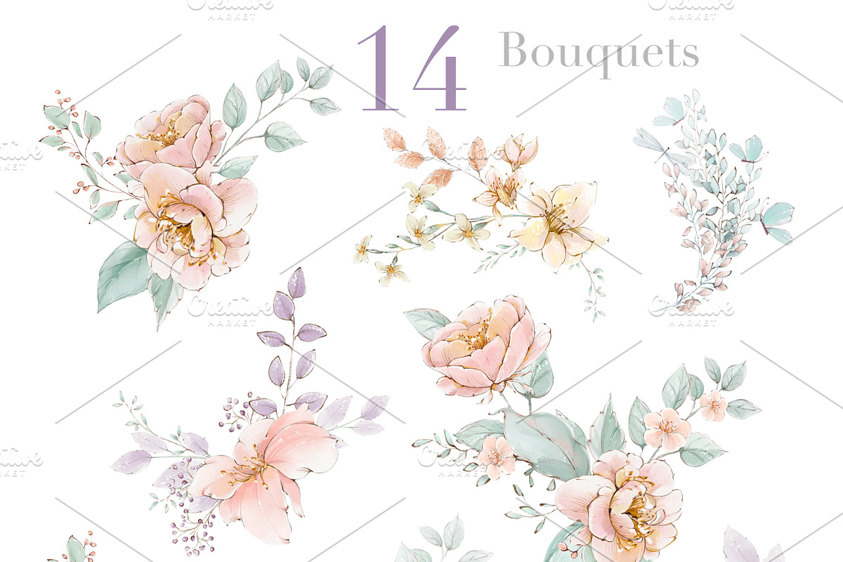 Watercolor Flowers spring teddy set, a Decorative Illustration by Edith’s World (Photo 6 of 8)
