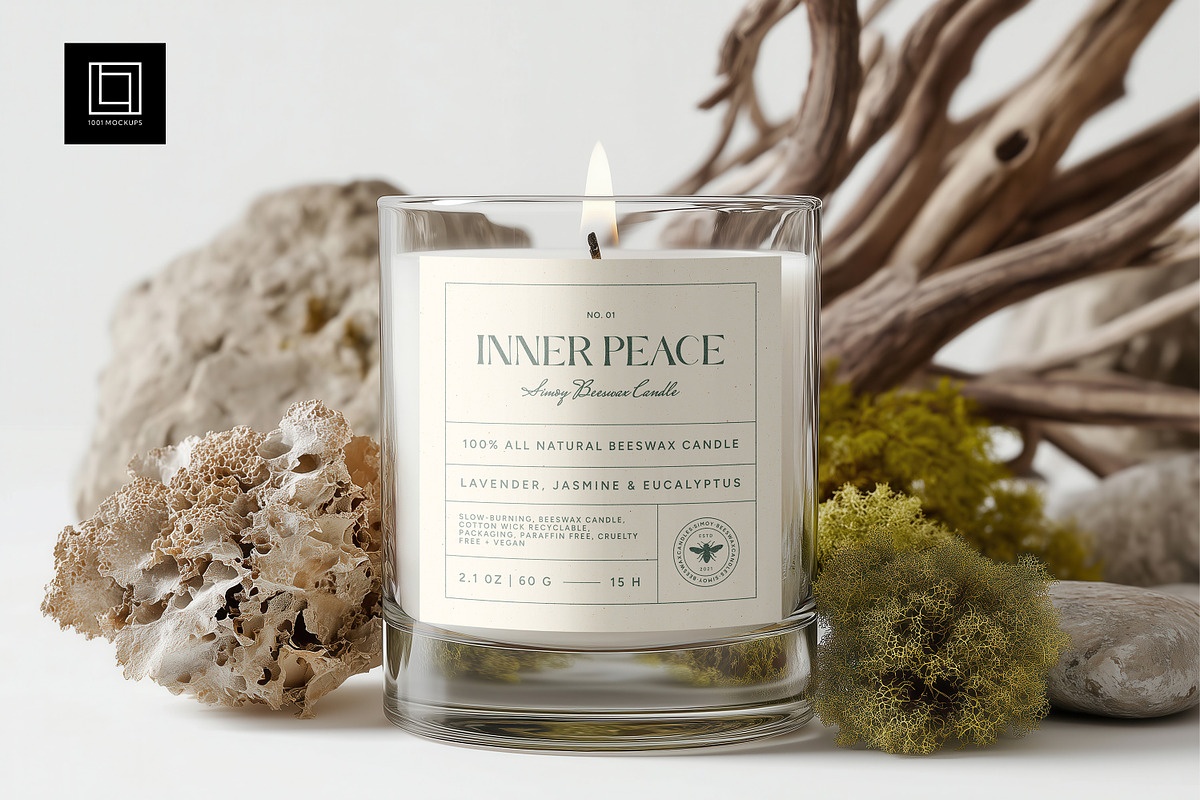 Clear Glass Organic Style Candle, a Household Mockup by 1001 mockups (Photo 1 of 8)