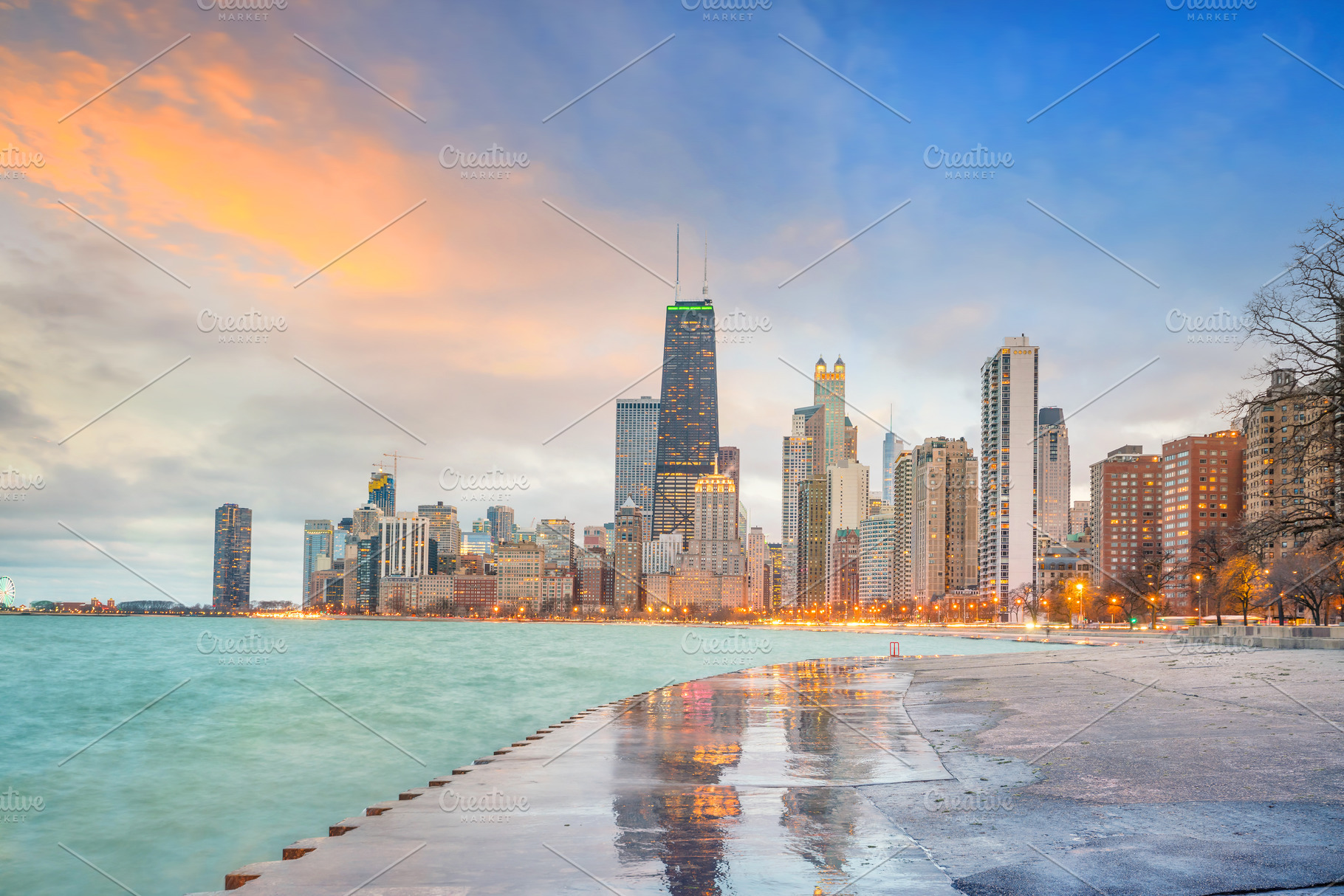 Downtown chicago skyline at sunset Illinois, an Architecture Photo by f11photo