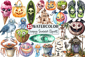 Creepy Summer Beach Clipart, an Illustration by Rose Art