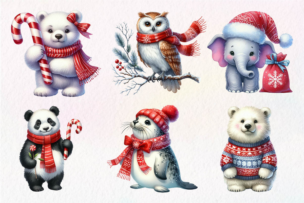 Christmas Cute Animals Clipart, an Illustration by Dream Creation (Photo 6 of 7)