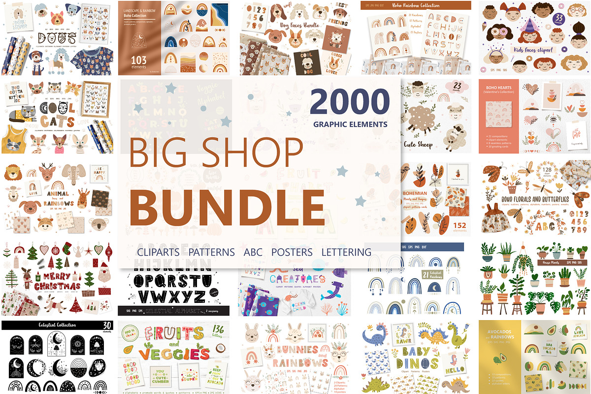 Big Shop Bundle - Graphics, Patterns, an Animal Illustration by DearLetters (Photo 1 of 23)