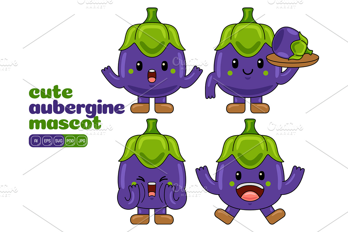 Aubergine Mascot Vector Pack, an Illustration by MEDZ (Photo 4 of 5)