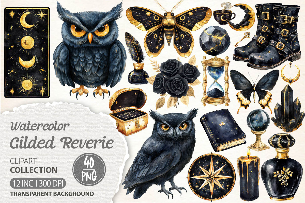 Watercolor Gilded Reverie Clipart, an Illustration by Dream Creation (Photo 1 of 5)