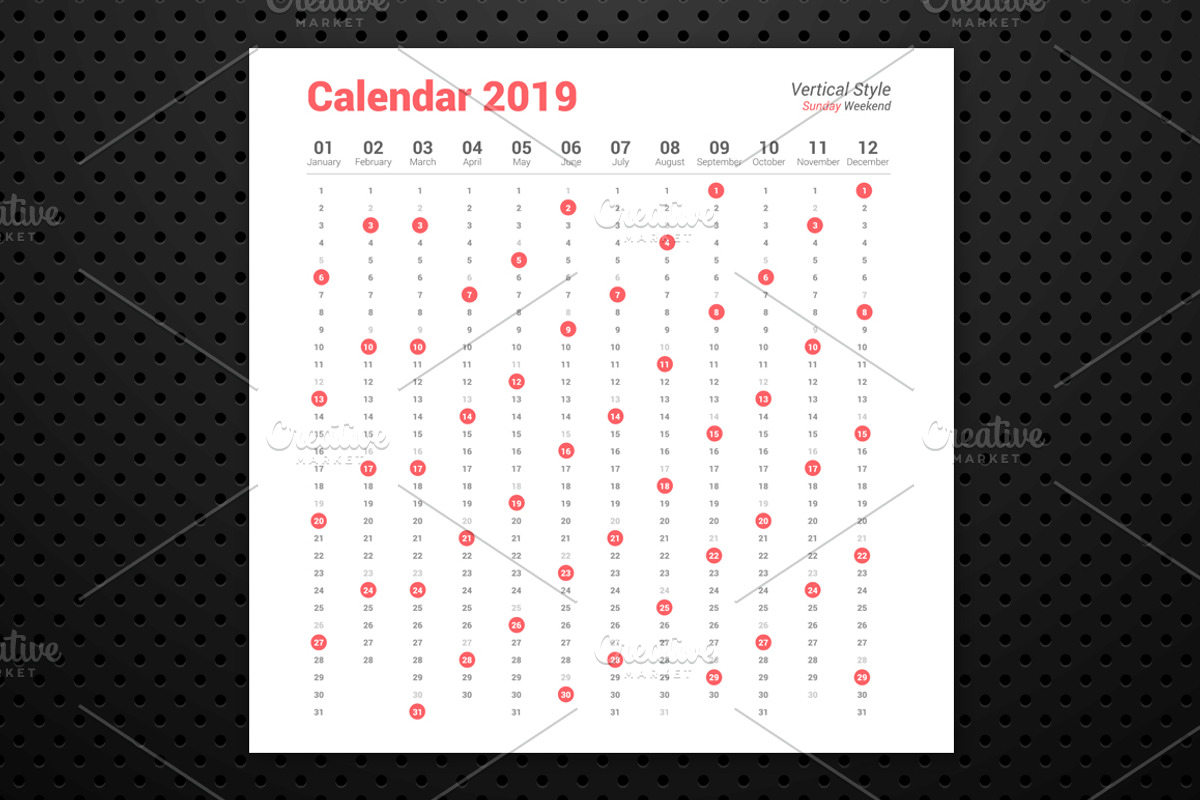 Calendar 2019 Vertical Design, a Stationery Template by WORAKAMON Design Studio (Photo 4 of 4)
