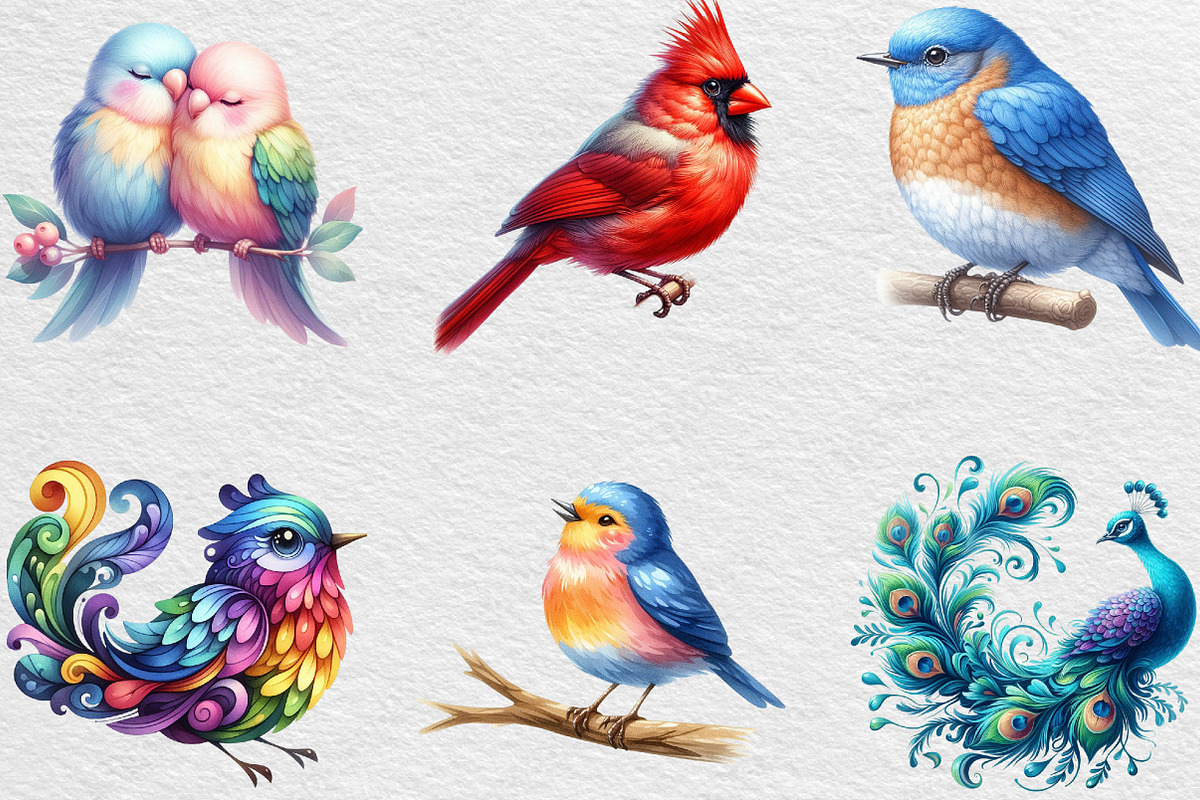 Watercolor Bird Clipart, an Illustration by Black Bird Studio (Photo 4 of 6)