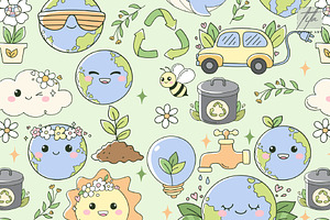 Pastel Earth Day Seamless Pattern, a Decorative Illustration by TitaLivingArt